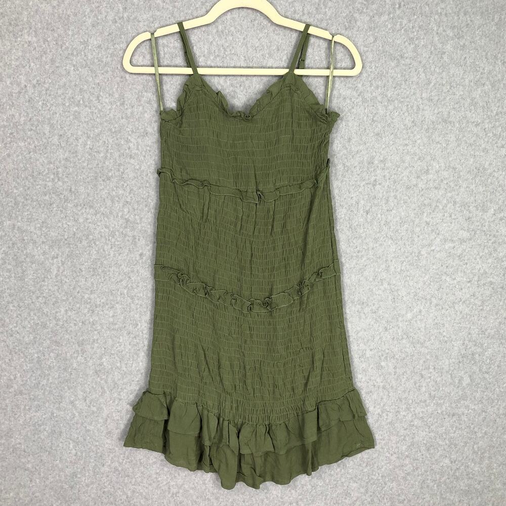 Jessica Simpson Smocked Tiered Dress Medium Green Ruffle Coquette Fairy Grunge